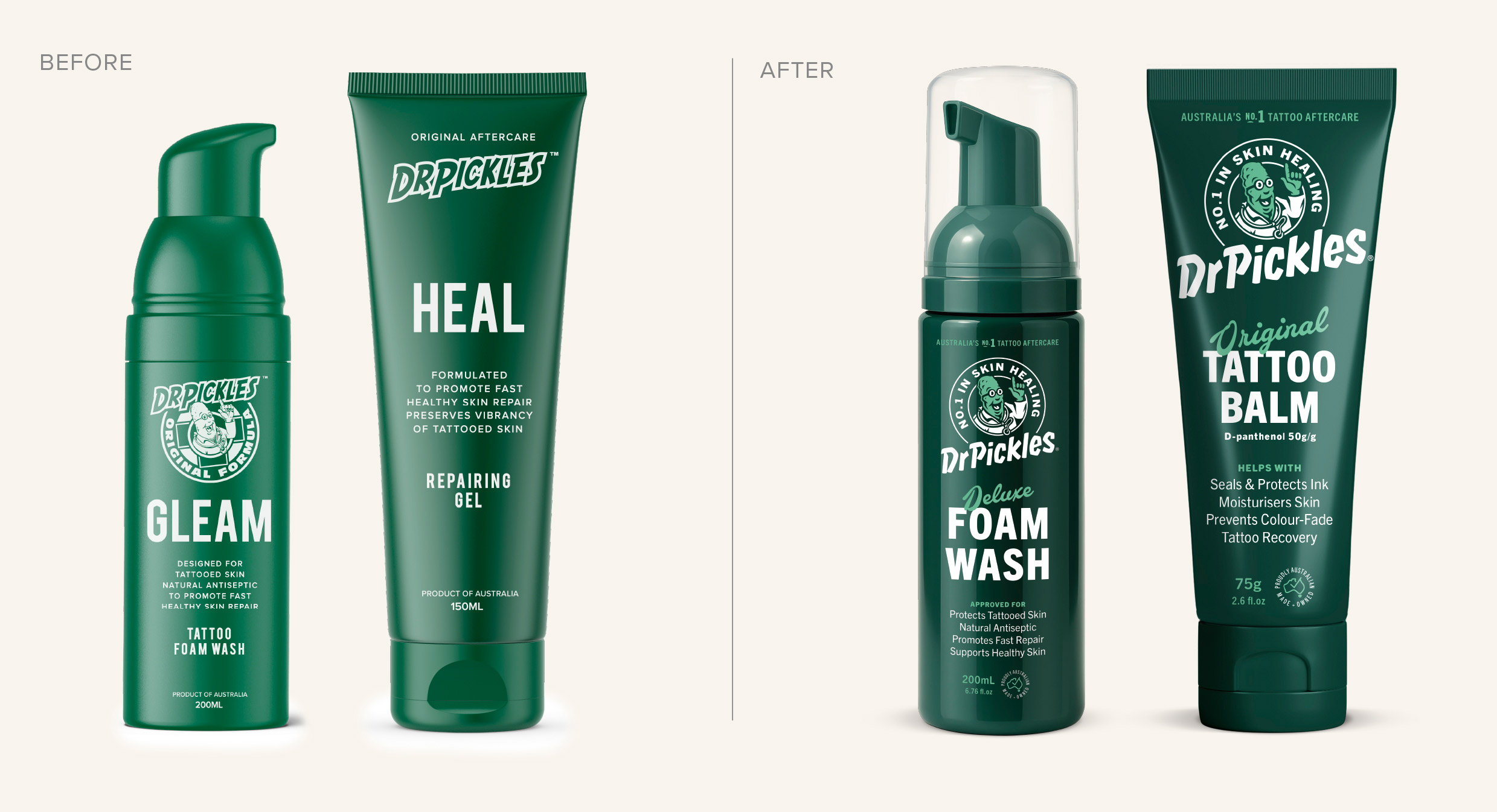 Dr Pickles packaging before and after
